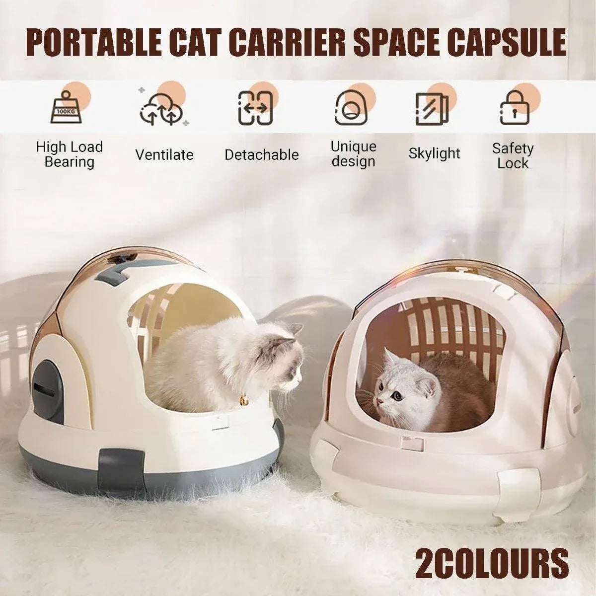 Large Capacity Cat & Kitten Travel Carrier – Space Capsule Design, Champagne