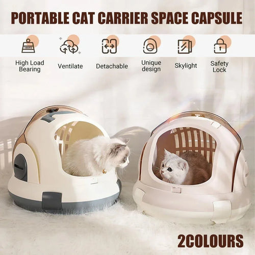 Large Capacity Cat & Kitten Travel Carrier – Space Capsule Design, Grey