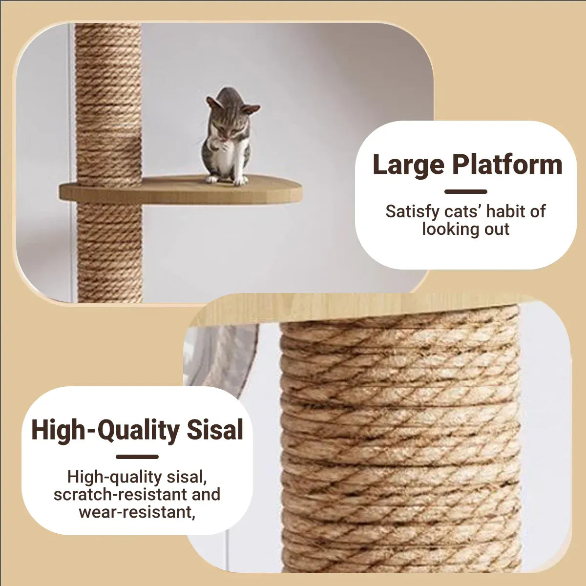 Multi-Level Cat Tree with Bowl – Floor-Standing Climbing Tower & Scratching Post