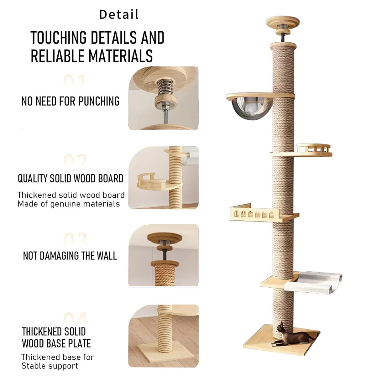 Multi-Level Cat Tree with Bowl – Floor-Standing Climbing Tower & Scratching Post