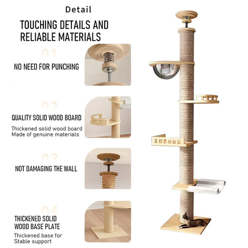 Multi-Level Cat Tree with Bowl – Floor-Standing Climbing Tower & Scratching Post