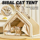 Cat Tent House with Built-In Scratcher – Semi-Enclosed Cozy Bed