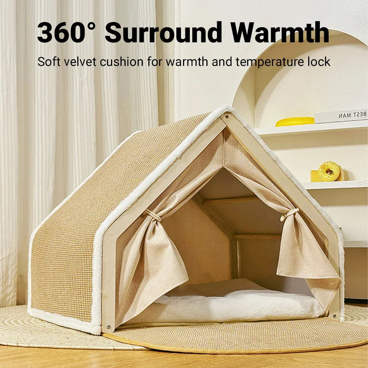 Cat Tent House with Built-In Scratcher – Semi-Enclosed Cozy Bed