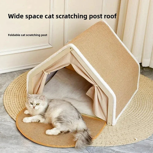Cat Tent House with Built-In Scratcher – Semi-Enclosed Cozy Bed