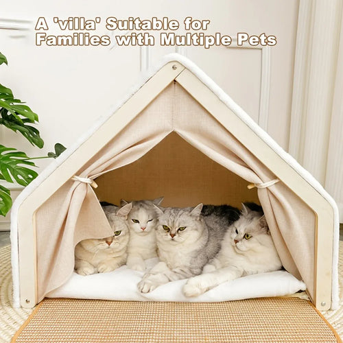 Cat Tent House with Built-In Scratcher – Semi-Enclosed Cozy Bed
