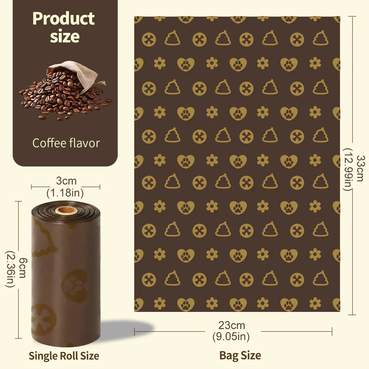 Coffee-Scented Poop Bags for Dogs & Cats – Leak-Proof, Bulk Pack of 18 rolls/270 Bags