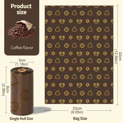 Coffee-Scented Poop Bags for Dogs & Cats – Leak-Proof, Bulk Pack of 18 rolls/270 Bags