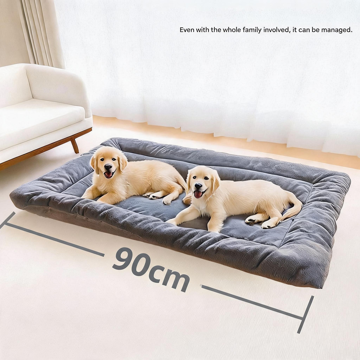 Extra Thick Plush Dog Bed – Winter Warm, Machine Washable & Non-Slip, Grey (90cm)