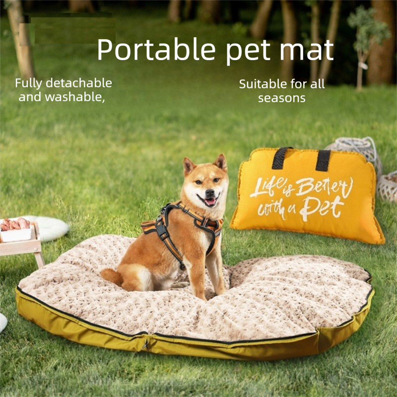 Travel-Ready Pet Bed – Washable, Waterproof, Foldable with Carry Handle - Dark Yellow, Size S
