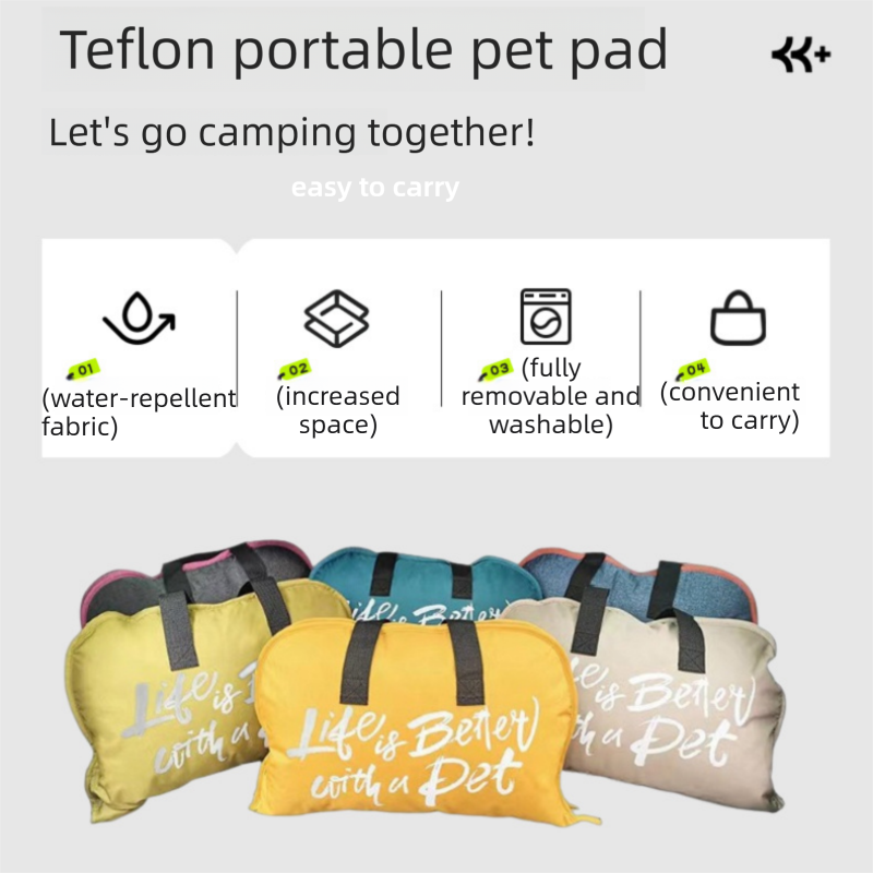 Travel-Ready Pet Bed – Washable, Waterproof, Foldable with Carry Handle - Dark Yellow, Size M