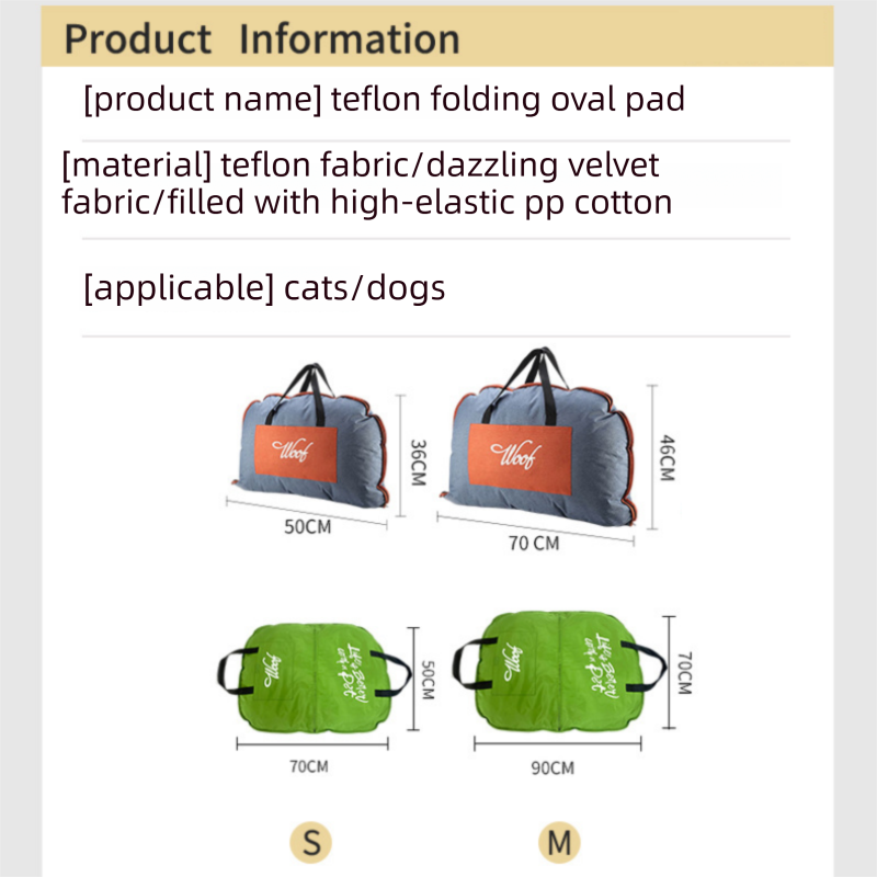 Travel-Ready Pet Bed – Washable, Waterproof, Foldable with Carry Handle - Dark Yellow, Size M