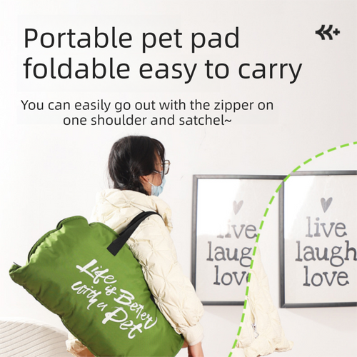 Travel-Ready Pet Bed – Washable, Waterproof, Foldable with Carry Handle - Green, Size S