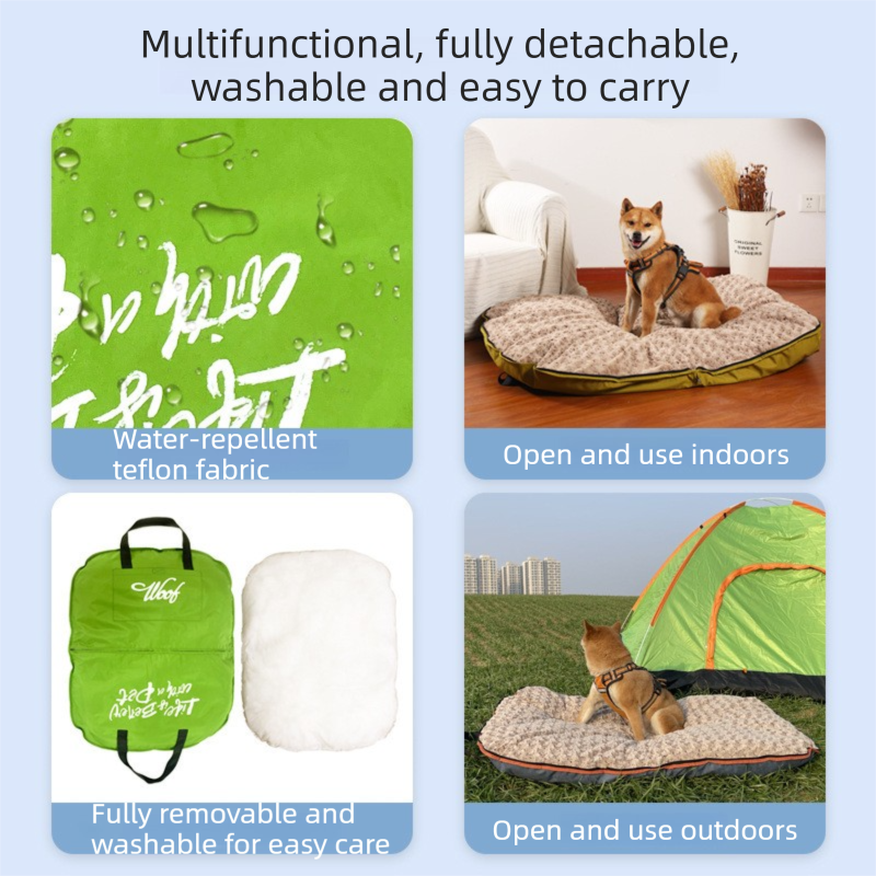 Travel-Ready Pet Bed – Washable, Waterproof, Foldable with Carry Handle - Green, Size S